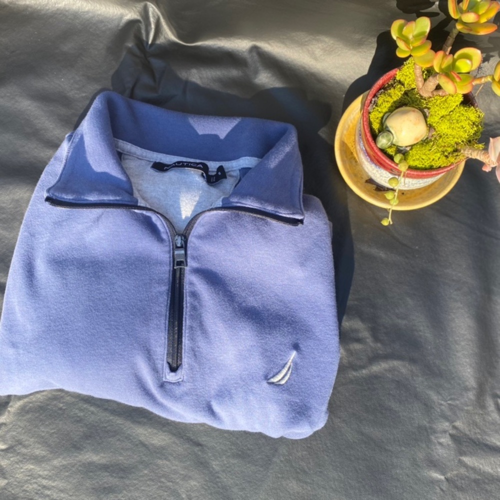 Blue Nautica Quarterzip Collared Pullover Sweatshirt